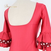 フラメンコ 衣装 トップス ブラウス レッド系 ピンク系 ピンク レッド 赤 半袖 水玉 フリル レッスン 練習 ストレッチ 伸縮 かわいい 衣装用 レディース ダンス おしゃれ