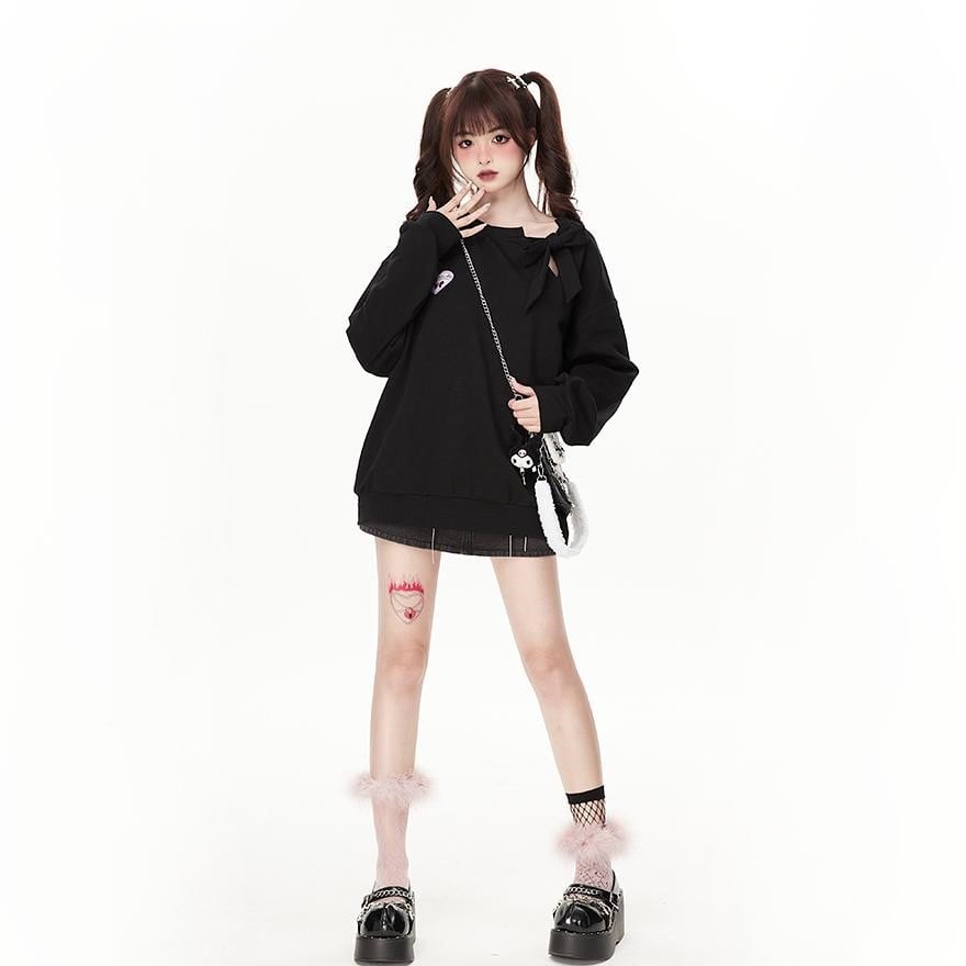 サブカル 服 地雷系 通販 CRAZYGIRL 長袖 トレーナー シャツ リボン ハート ロゴ かわいい ロリータ ストリート 甘ロリ