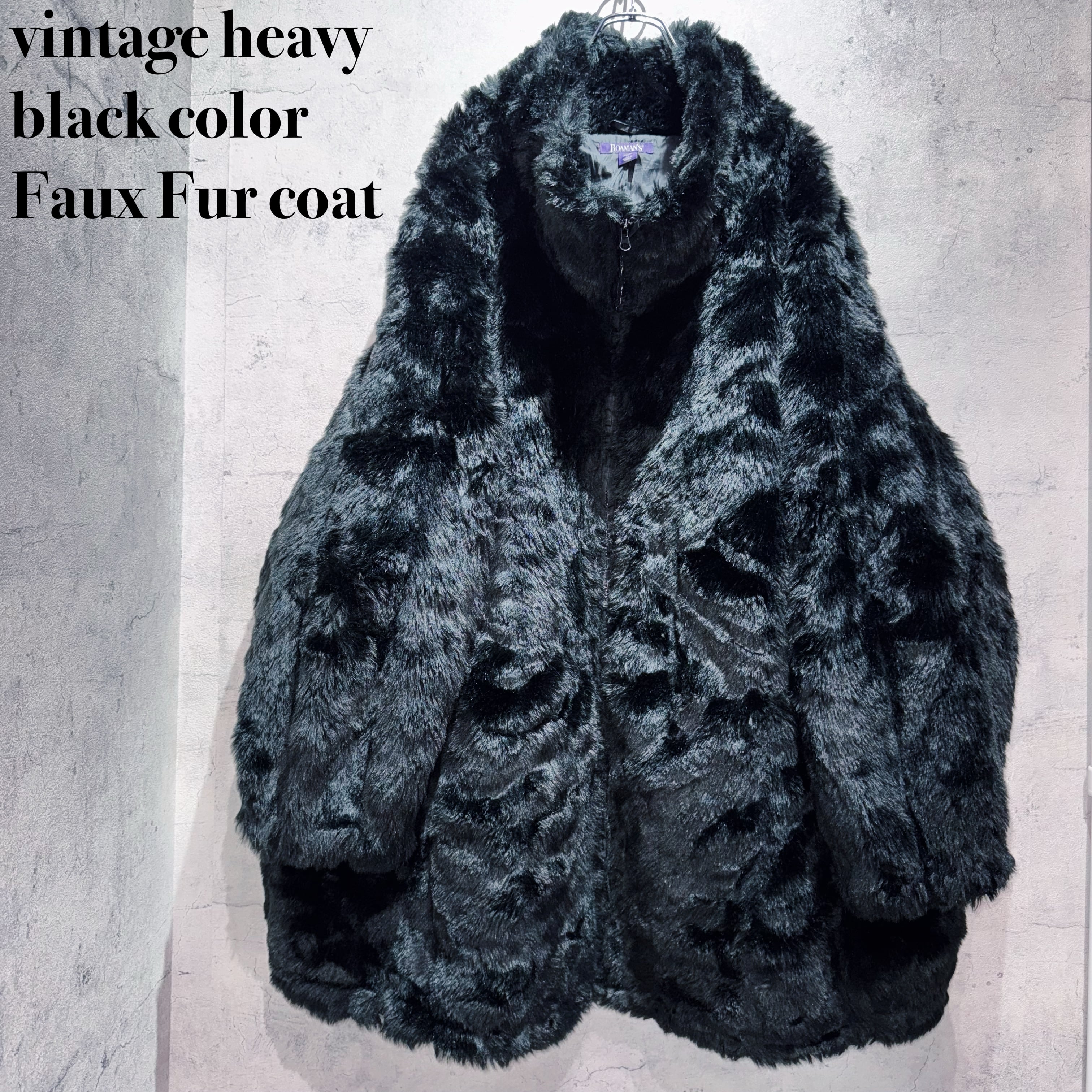 vintage heavy black color Faux Fur coat