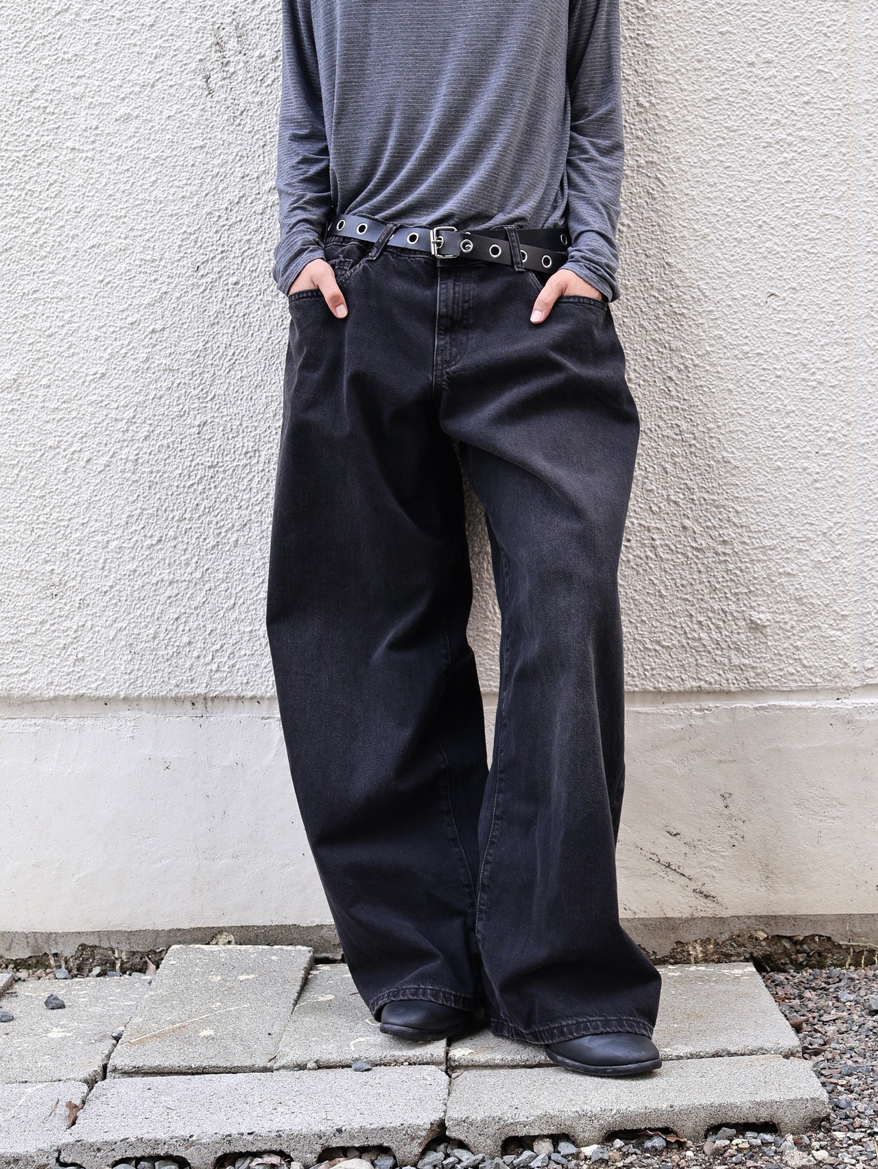 black wide denim pants