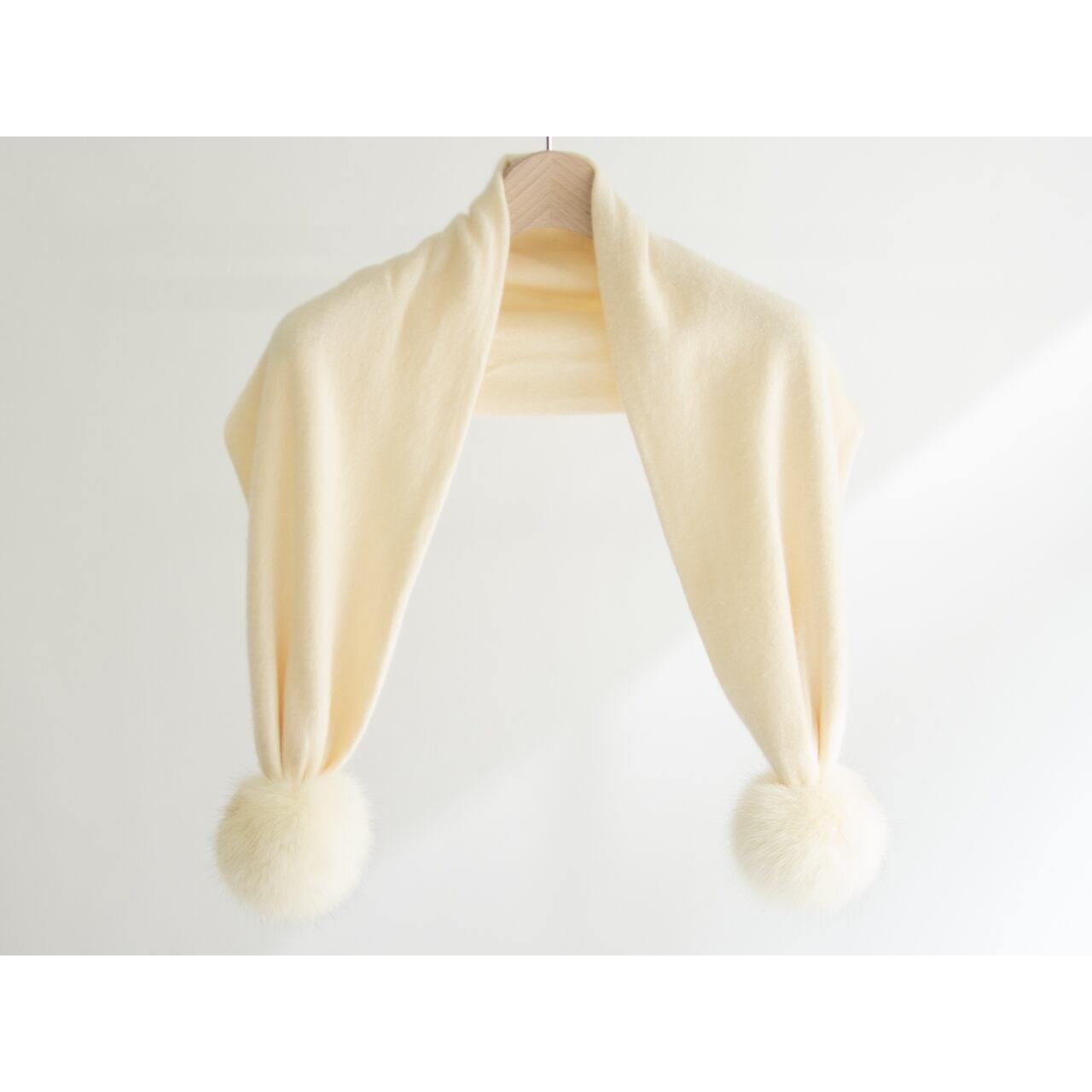 フォクシー　ファー付きカシミアマフラー FOXEY】Made in Japan 100% Cashmere Scarf（フォクシー 日本製 ファー