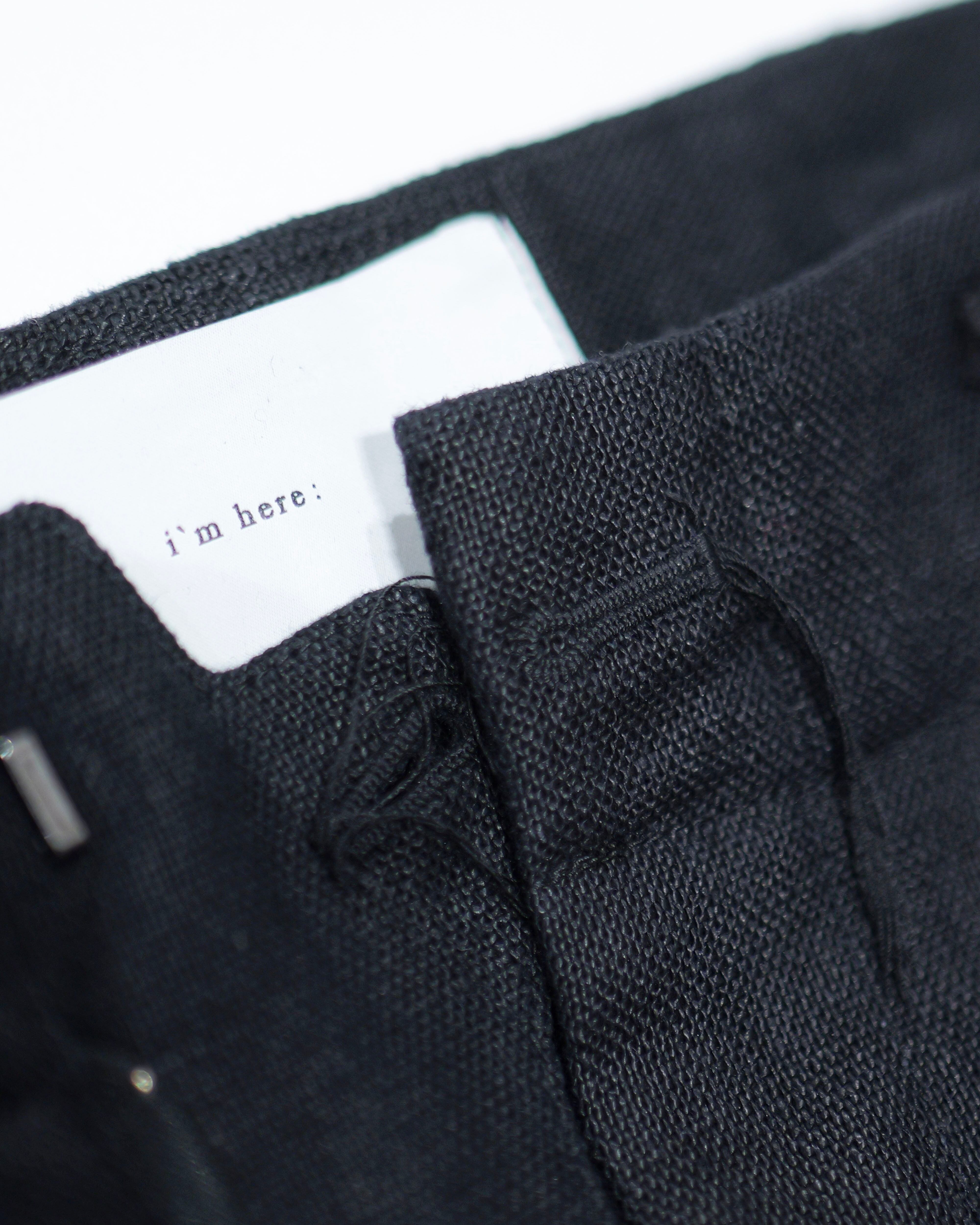 i'm here - Linen Wide Pants ：Black｜3種リネン切替／ワイド／“だ
