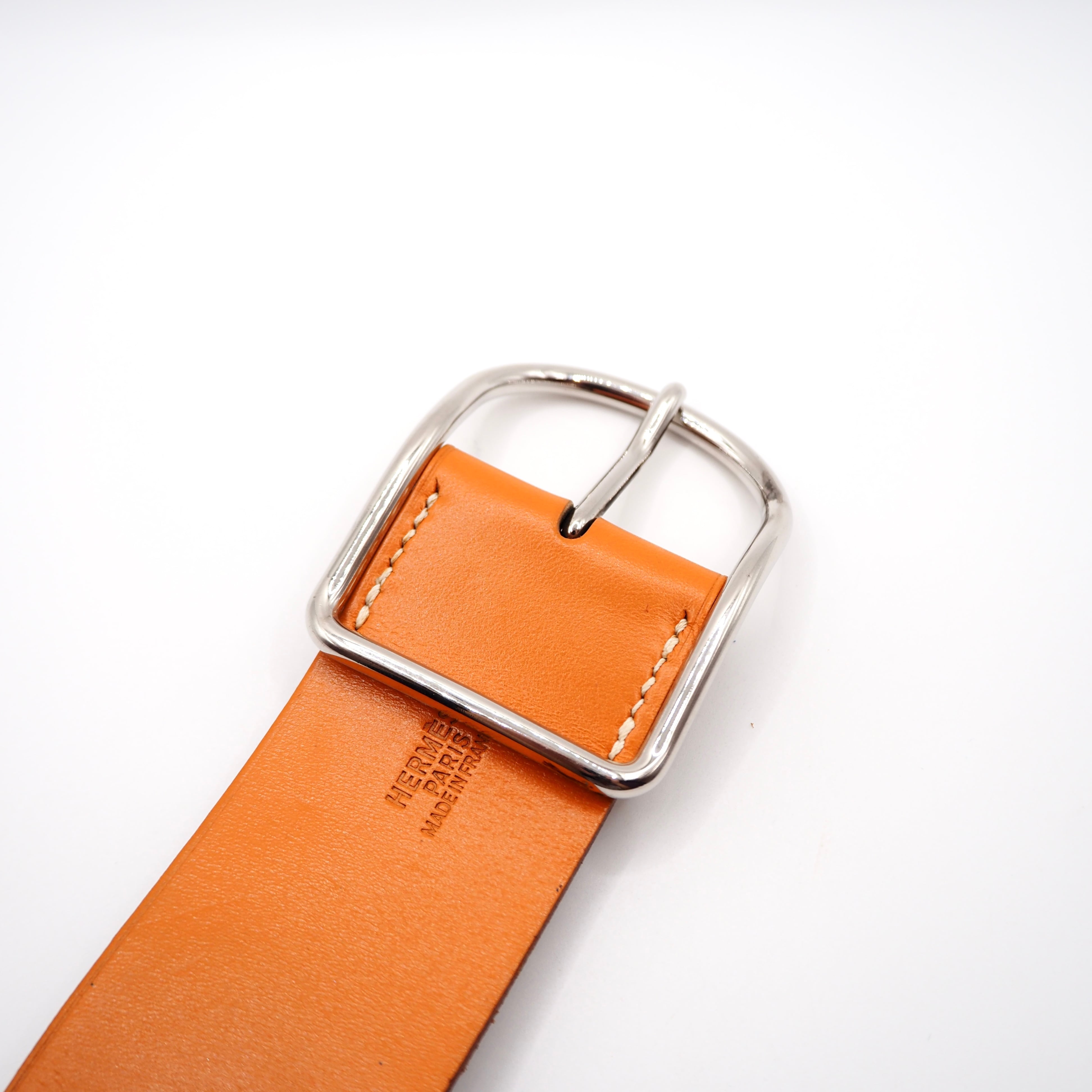 HERMES アピGM レザー ブレスレット ブラウン シルバー エルメス