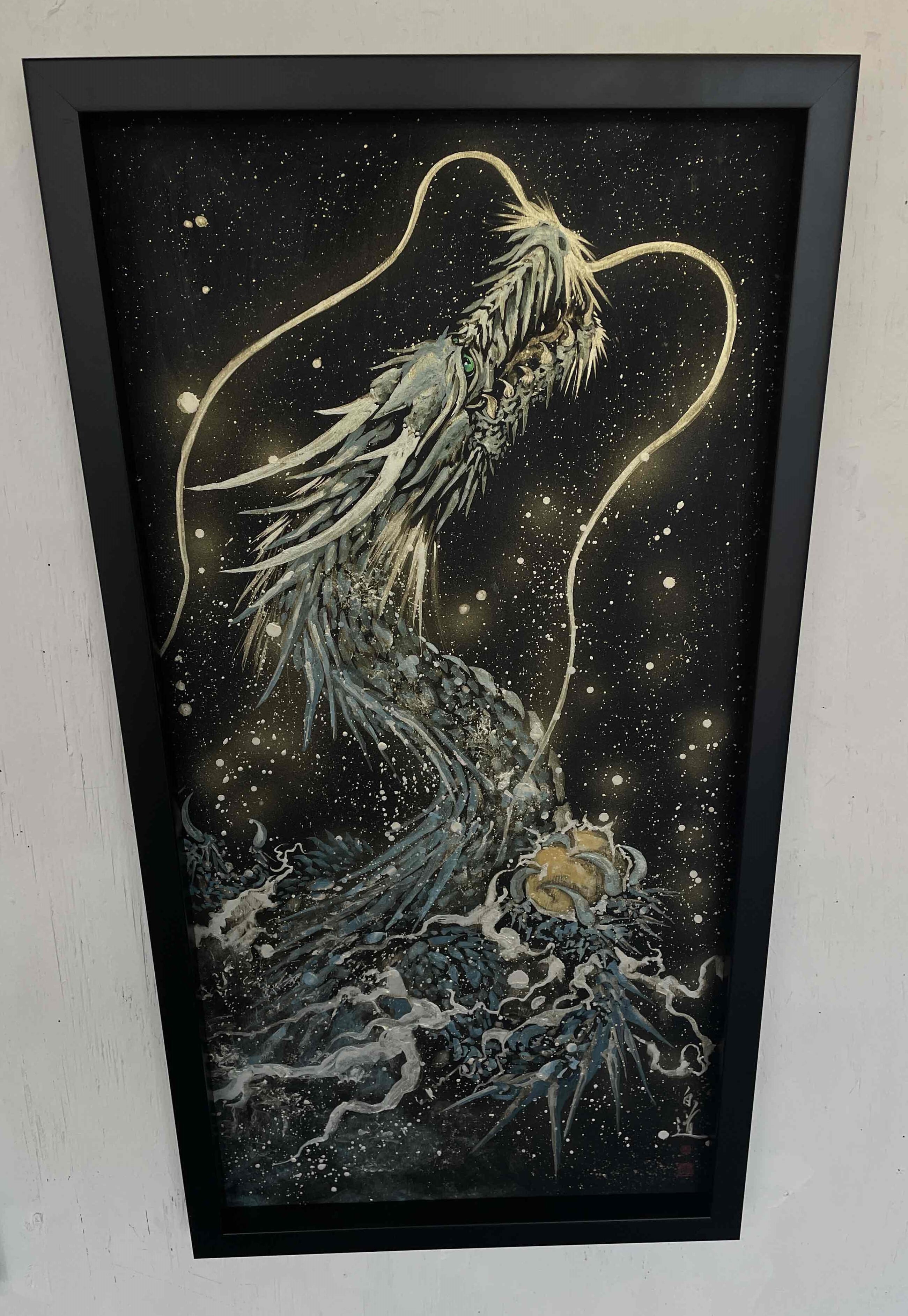 現代水墨画家 絵師白道 「昇天水龍」 直筆作品 証明書カード付 龍 絵