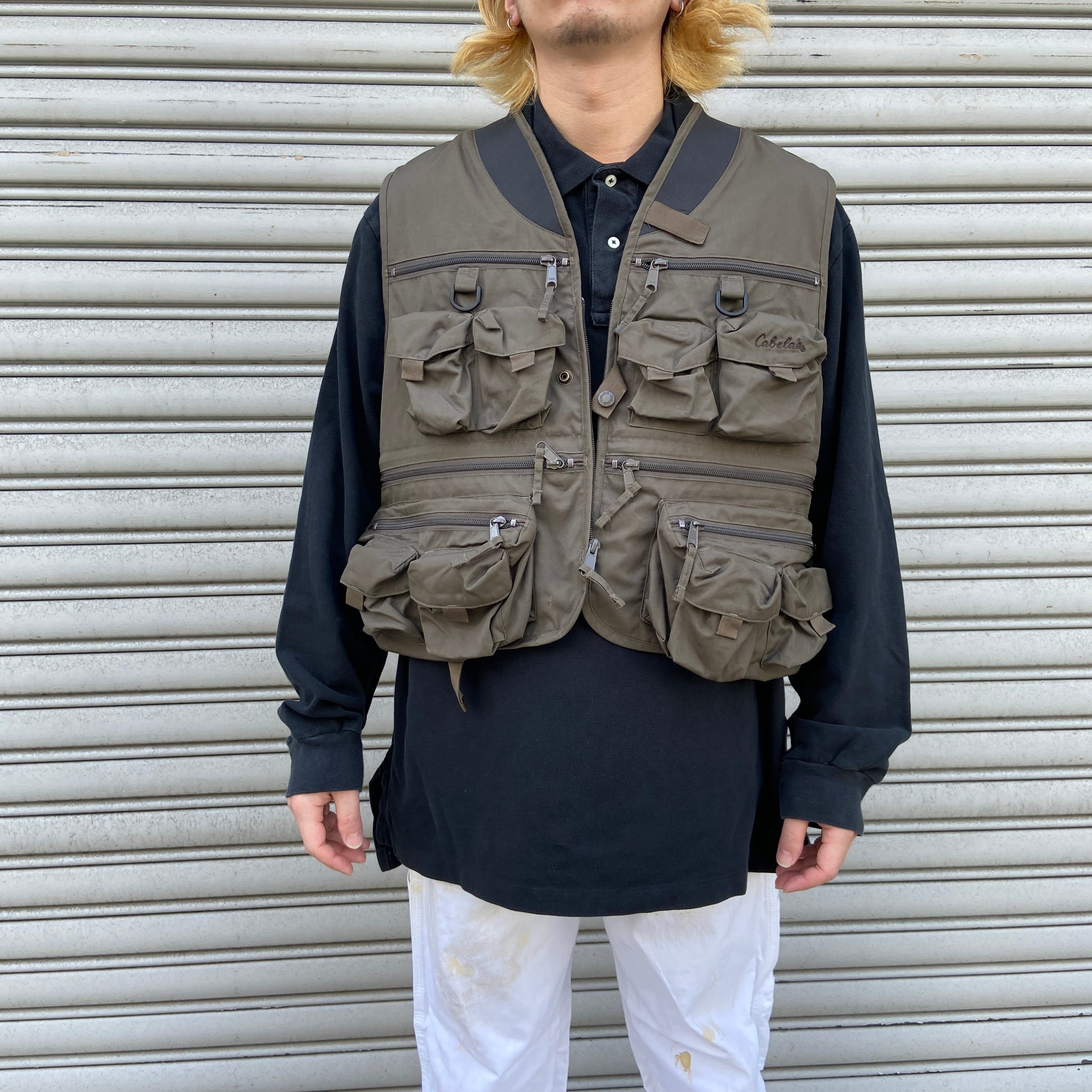 90s~00s Cabela's Fishing Vest カーキ XL カベラス フィッシングベスト ハンティングベスト 耳栓付き アウトドア  ベージュ 古着 - NEWJOKE ONLINE STORE