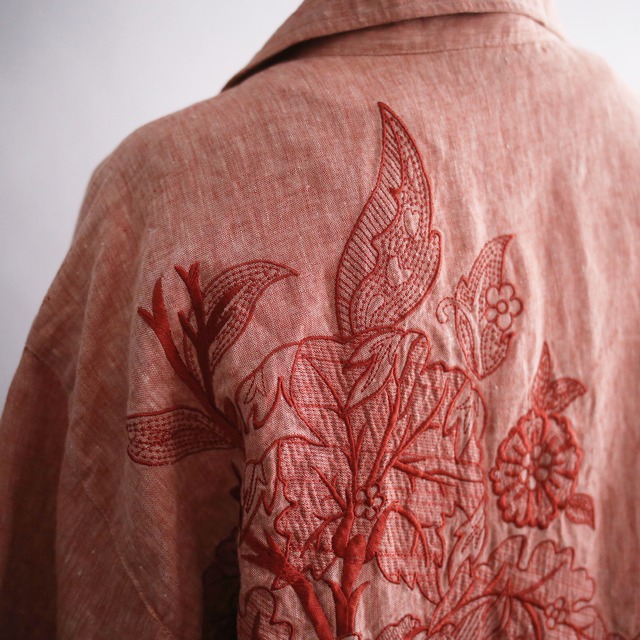 "花×刺繍" one-tone embroidery over size h/s shirt