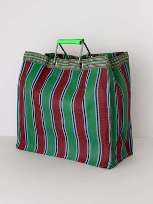 リサイクル プラスチック ストライプバッグ スクエア （レッド／グリーン） / Recycled Plastic Stripe Bag Square Red/Green PUEBCO