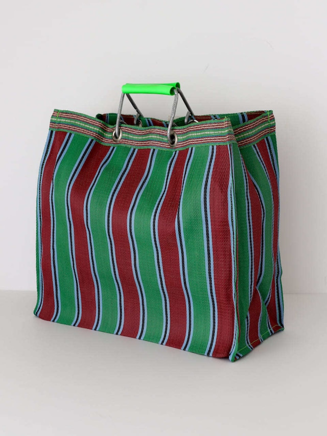 リサイクル プラスチック ストライプバッグ スクエア （レッド／グリーン） / Recycled Plastic Stripe Bag Square Red/Green PUEBCO