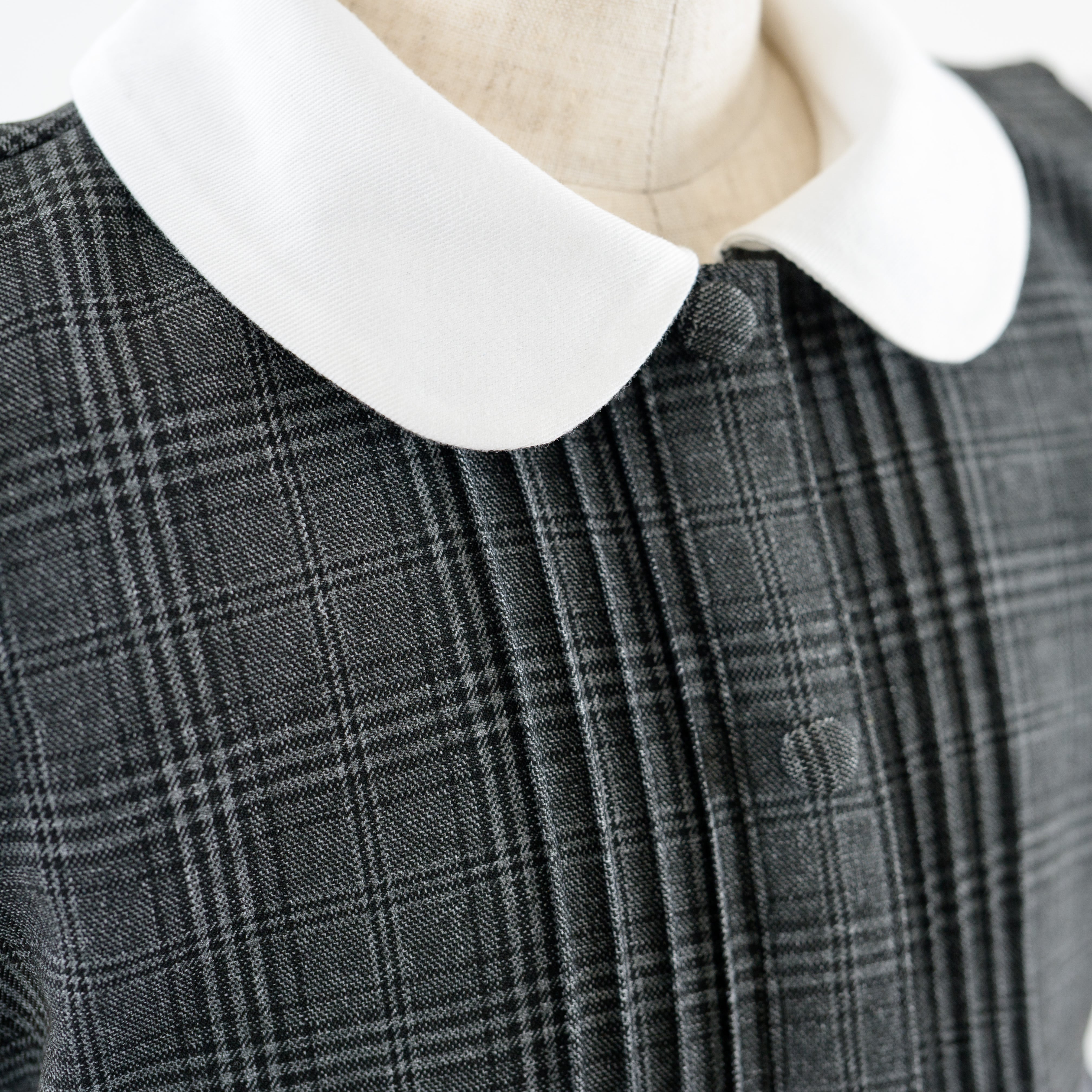 グレーチェック半袖ワンピース 【小学校受験・学校説明会・面接】前