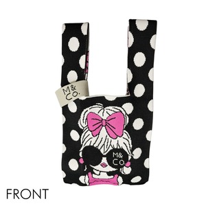 ニットバッグ 表裏柄違い リボンガール ピンク（Knit Bag Different pattern）
