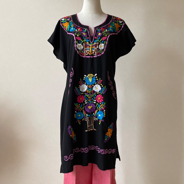 MEXICO Vintage Embroidery Tunic Dress W248
