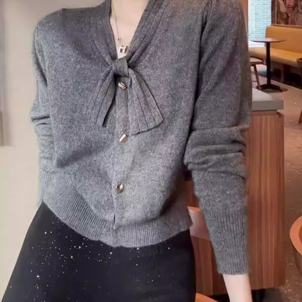 Ribbon Button Front Knit Cardigan L00614