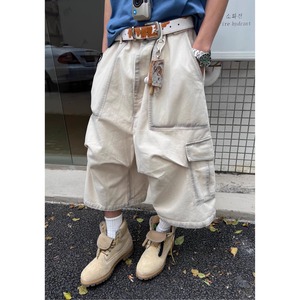 American-Style Large-Pocket Cargo 3/4 Shorts | Unisex Loose Wide-Leg Pleated Design (FD008)