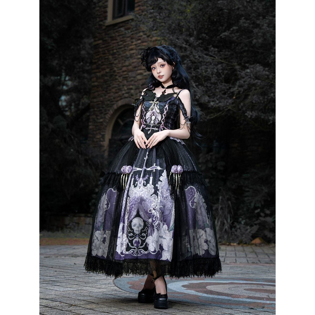 冥夜の祭壇・ローズコサージュ付きゴシックドレス | Maiden's Rêve