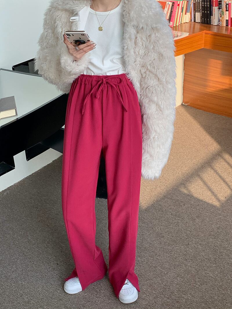 パンツ ハイウェストウェストルーズスプリングオータムブラック 春物 秋物 ブラックストロベリース64847667979