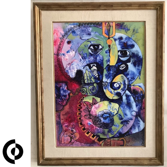 ガネーシャ 油絵 額縁入り / PSYCHEDELIC TASTE OF ABSTRACT GANESHA 