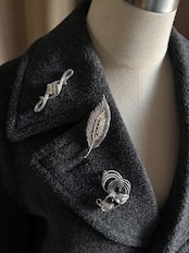 vintage brooch black long coat-5090-12