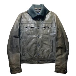vintage ARMANI JEANS hi neck knit leather jacket