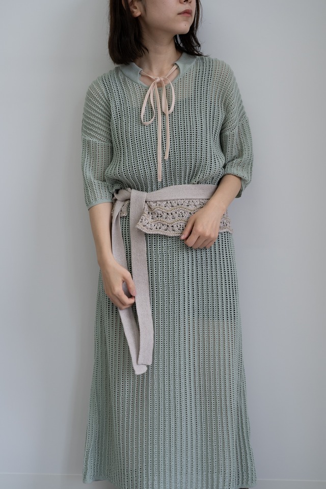 YUKI SHIMANE Cotton mesh Knit dress＋belt