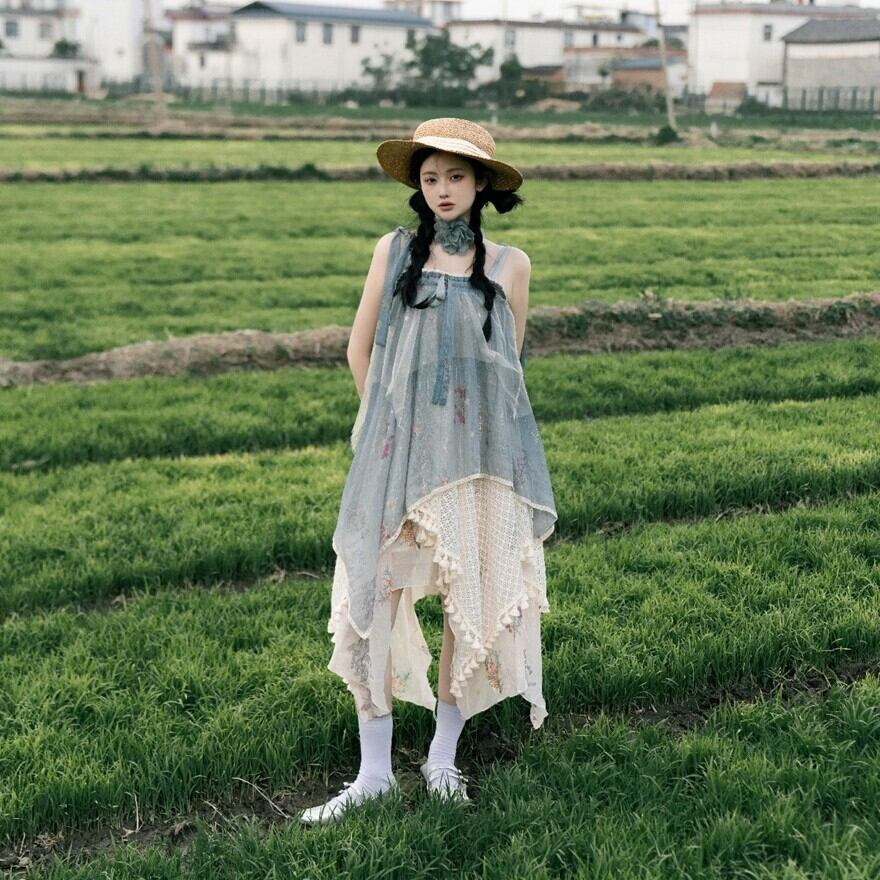 SEASONZ 森ガール ジャンパースカート シフォン アシンメトリー 夏服