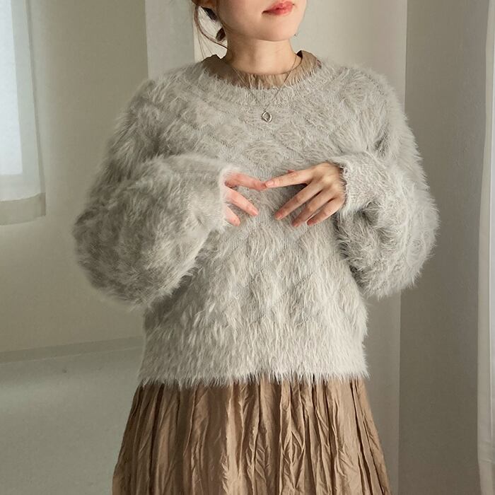 SALE】ニット レディース フェザーニット 格子柄 オーバーサイズ 柄