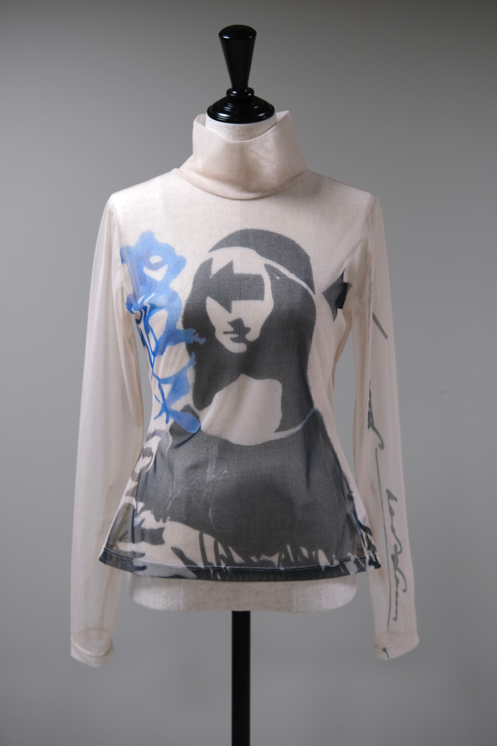【AKIKOAOKI】graffiti mesh top print B - beige