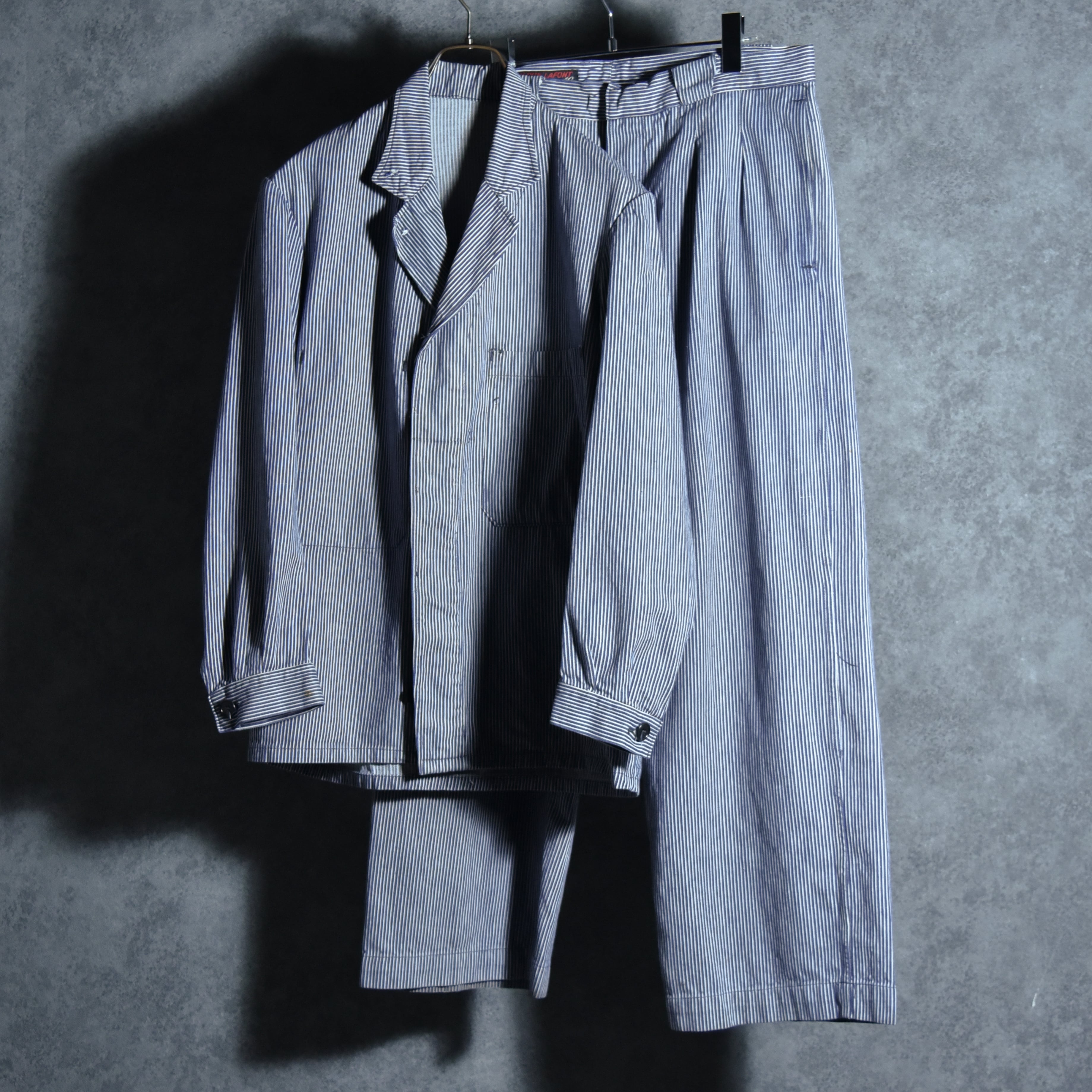 1930S French コットンストライプラペルドワークジャケット 30s Adolphe lafont Hickory Stripe Work Jacket & Patns Setup