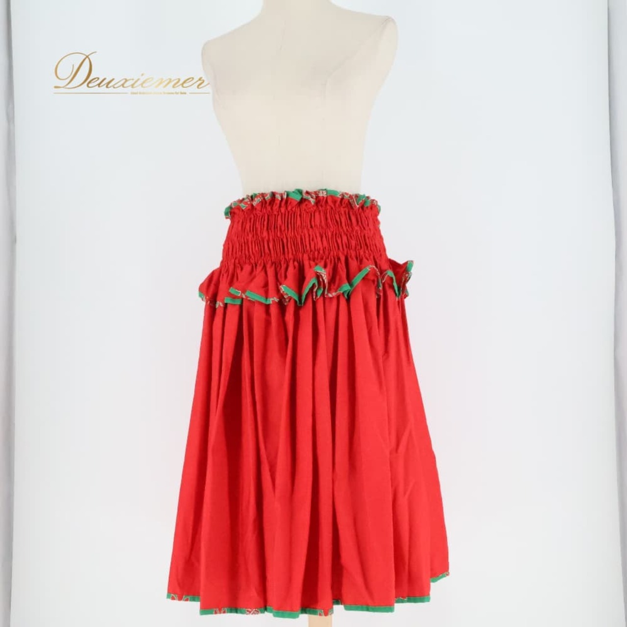 フラダンス 衣装 Anela Wink アネラウィンク パウスカート レッド系 グリーン系 ツーカラー アクセント シングル シンプル 無地 かわいい 華やか 鮮やか 明るい 赤 緑 ハワイアン アロハ ハワイアンプリント フラ ダンス レッスン 練習