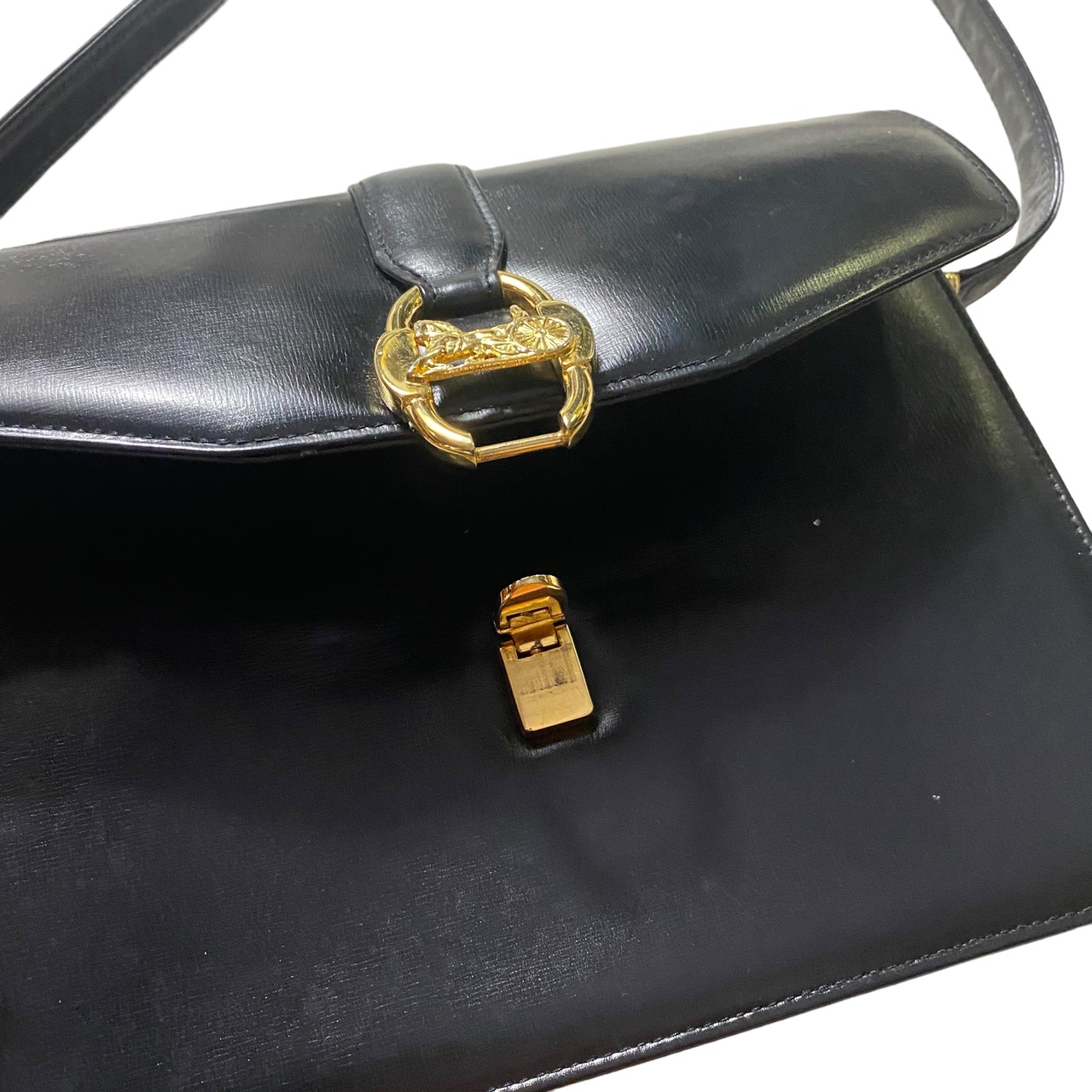 vintage CELINE black leather shoulder bag