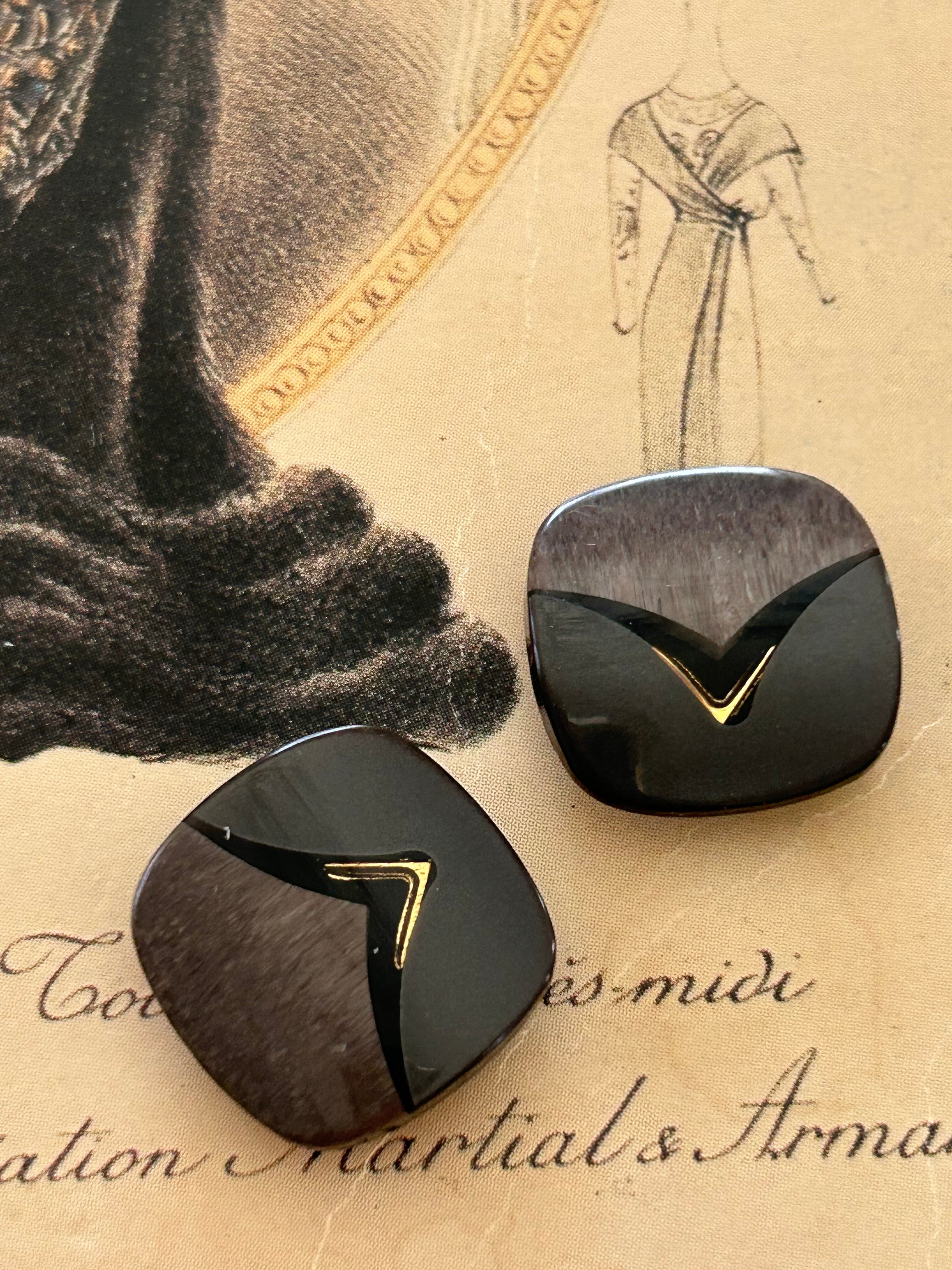 Japanese Vintageボタン レトロボタン 角なしスクウェア 17mm ブラウン×ゴールド アクセサリーパーツ デコレーション材