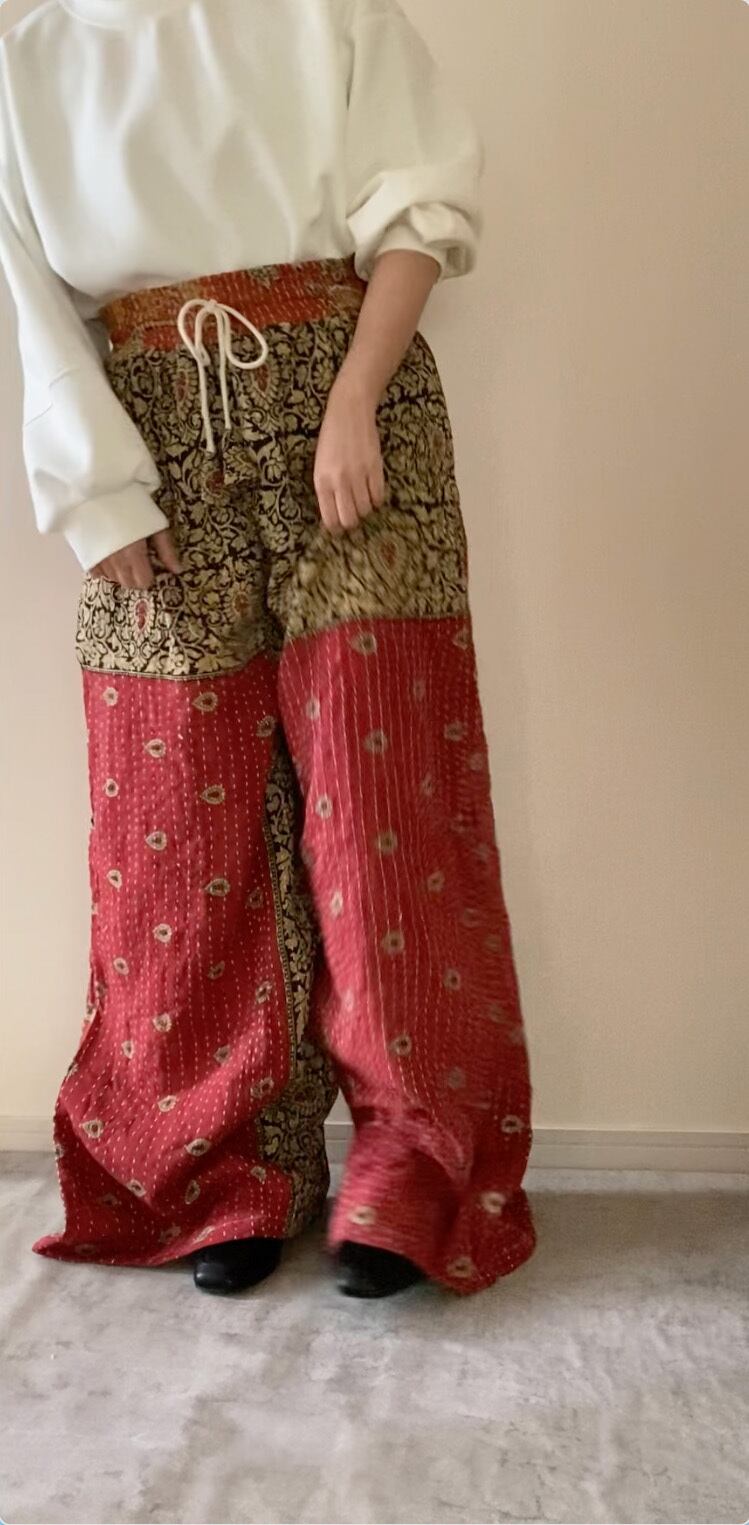 K001 カンタキルトパンツ／レッド | Salty（ソルティ）カンタ刺繍