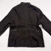 リネン100% EVEX by KRIZIA エヴェックスバイクリッツィア 立ち襟 ダブルポケット ジャケット 46/ダークブラウン系 レディース 三陽商会