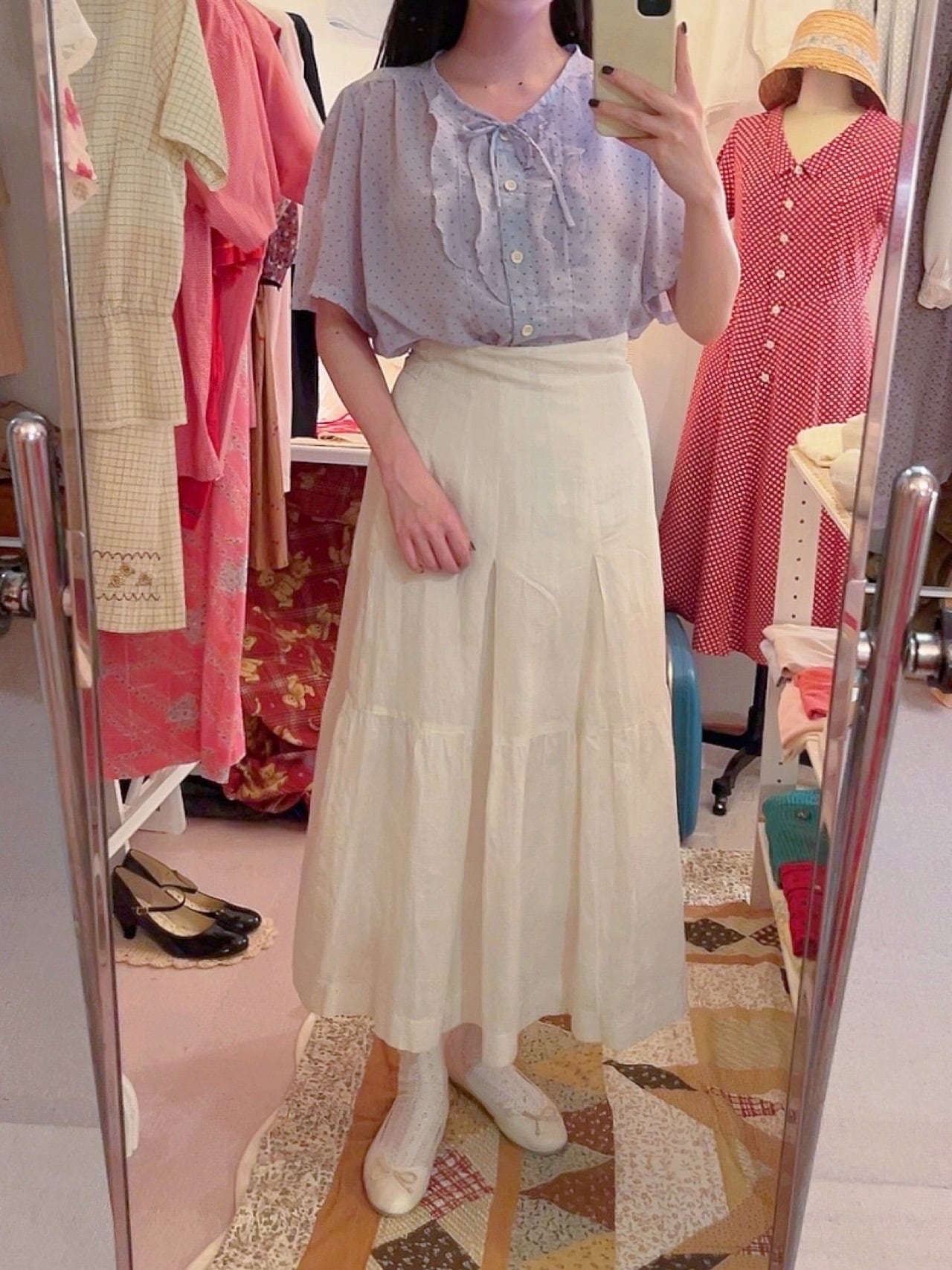 light blue dot sheer blouse