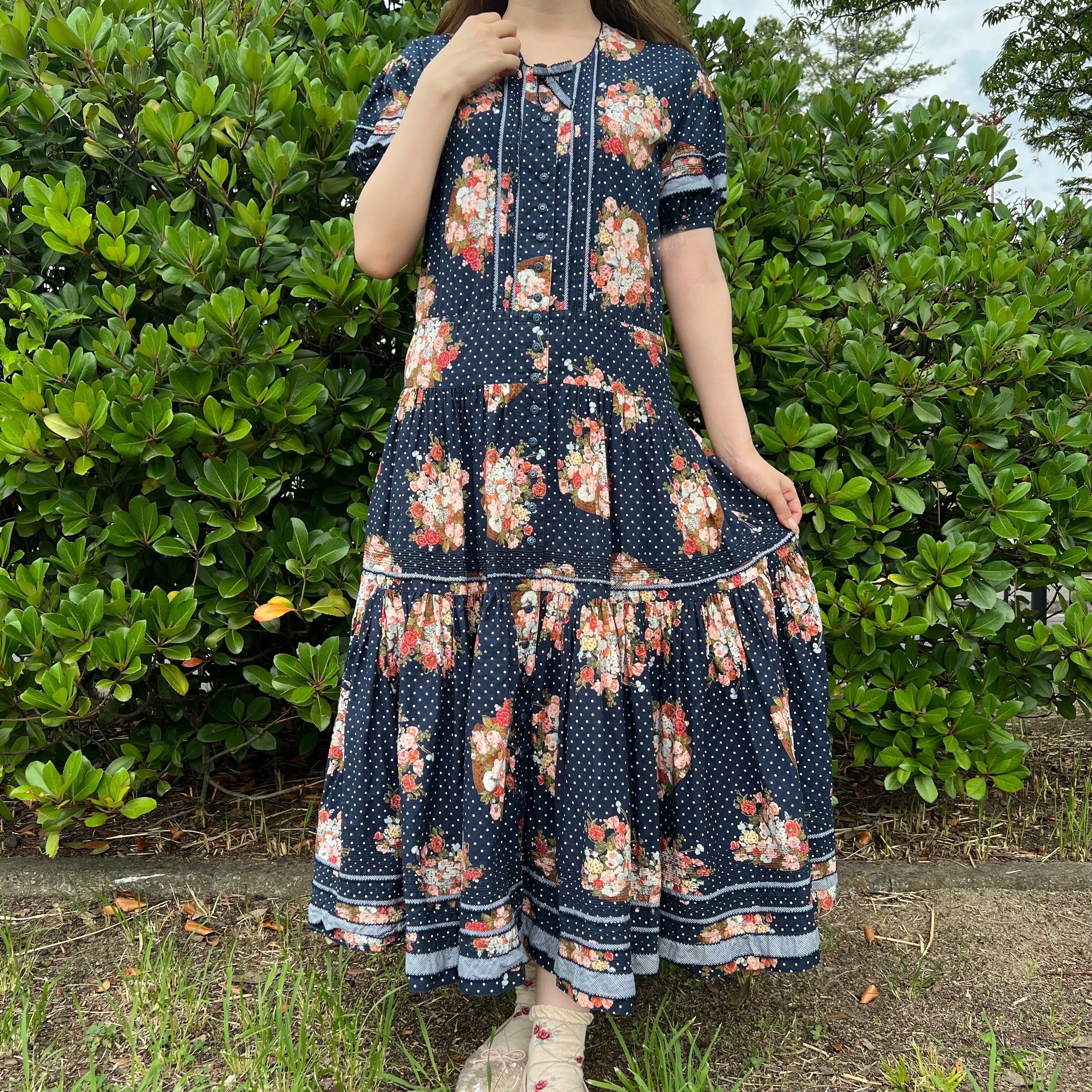 PINK HOUSE 花柄ノースリーブ綿ローンロングワンピース（未使用、保管品） PINKHOUSE ドット花柄ワンピース | ピンクハウス古着 専門店 lachambre