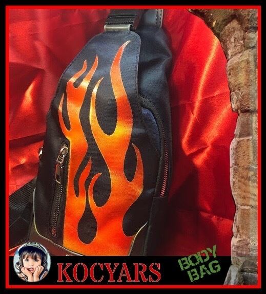 KOCYARS オリジナルバッグ　ハンドメイドペイント　ファイヤーパターン　ショルダーバッグ　ボディバッグ