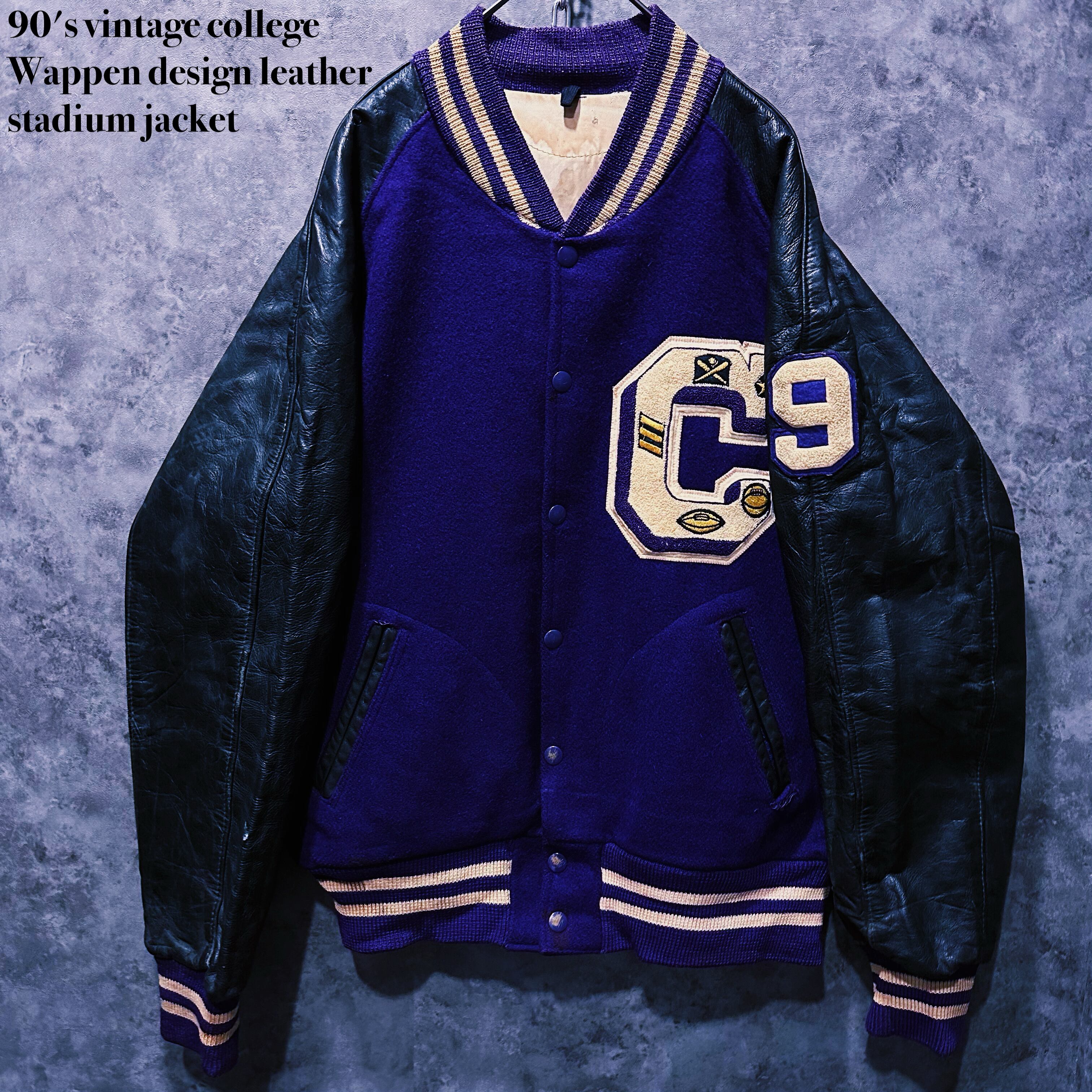 【doppio】90's vintage college Wappen design leather stadium jacket