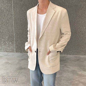 【韓国メンズファッション】リネン混テーラードジャケット 春夏 きれいめ ベーシック シンプル  BW2169