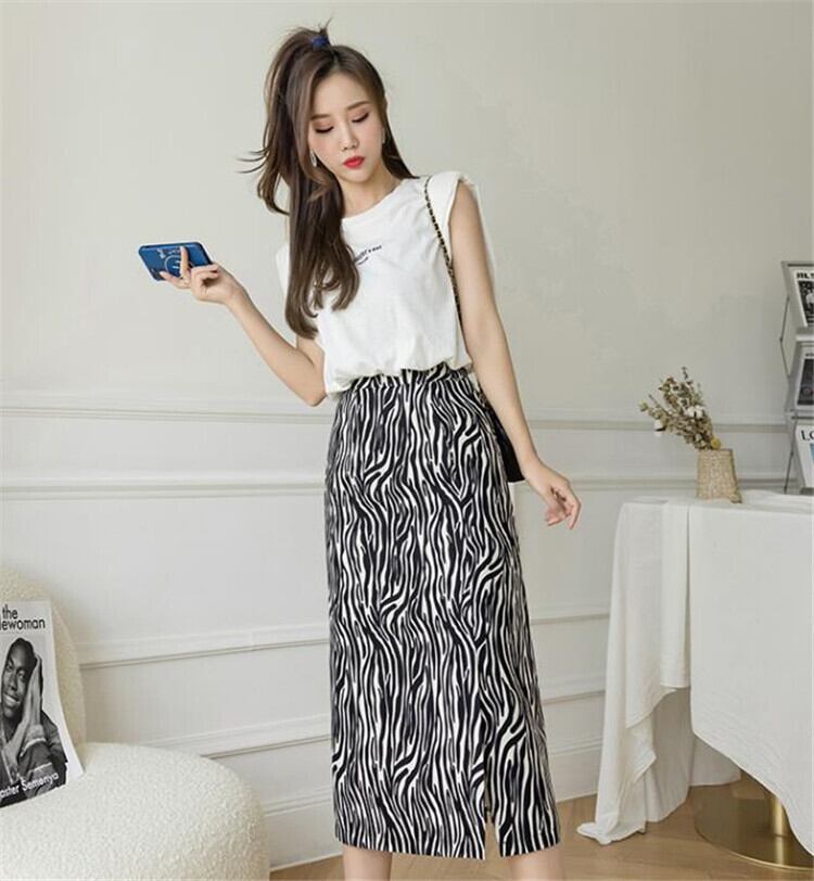 人気新作！気質 半袖 プリント ワンピース 中長セクション シフォン ひざ丈スカート ロングスカートスカートz280& 美少女すぎる！ 韓国風 スカート 気質 おしゃれな スリム 中・長セクション ゼブラ柄