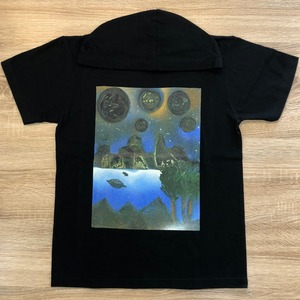 World of blue ( 深青の世界 )  フード付き半袖Tシャツ  ブラック