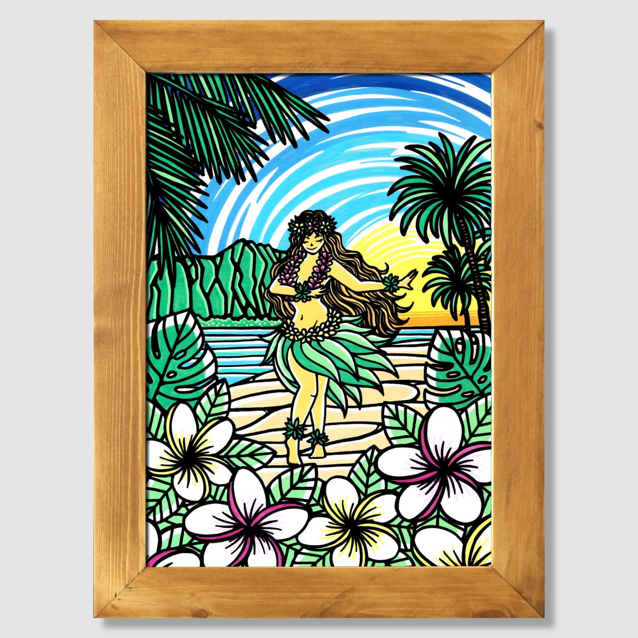 原画】Wood Panel A3 Size（Sunny Hula）with Frame | TAMO ART GALLERY
