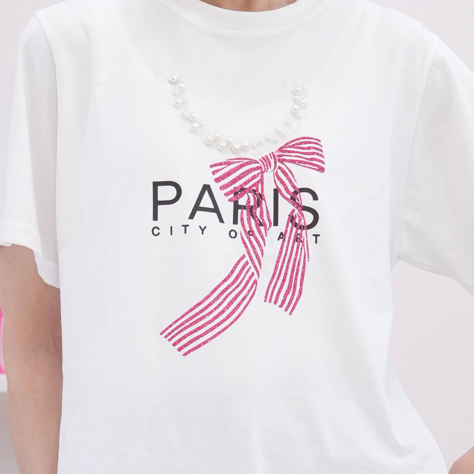 リボンパールテイシャツ