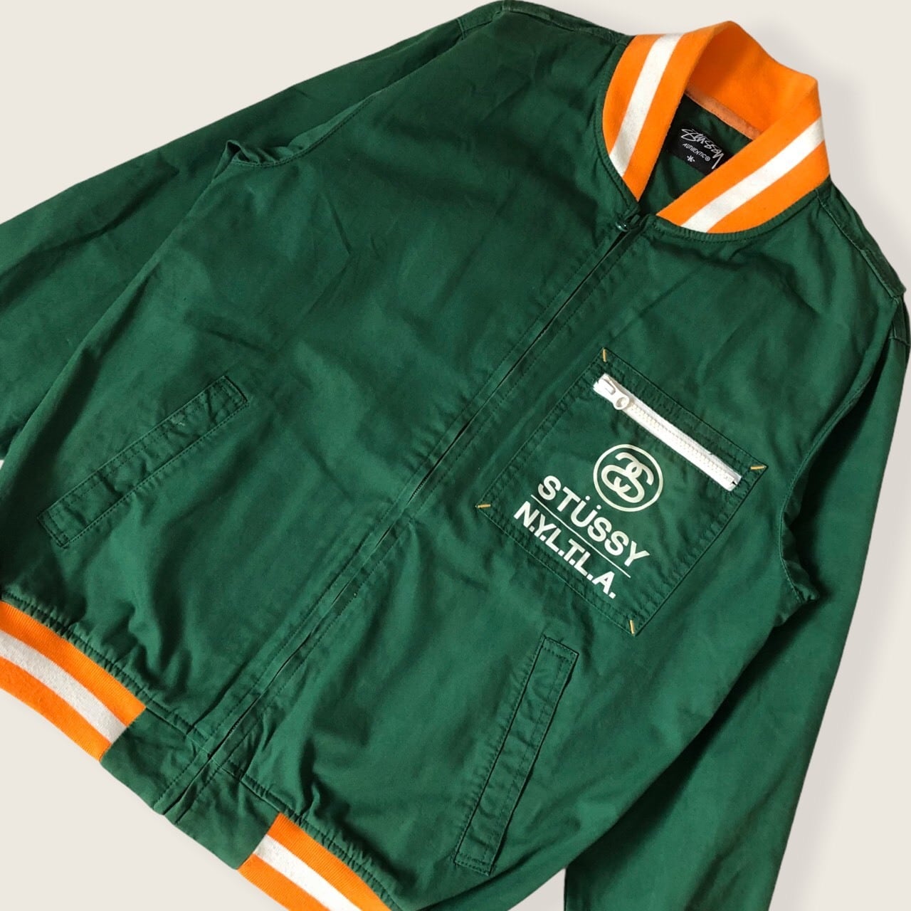 stussy スウェットブルゾン　グリーン　スタジャン