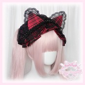 ♡【全3色】サブカル系 チェック柄＆ブラックフリル 猫耳ヘッドドレス blue ♡