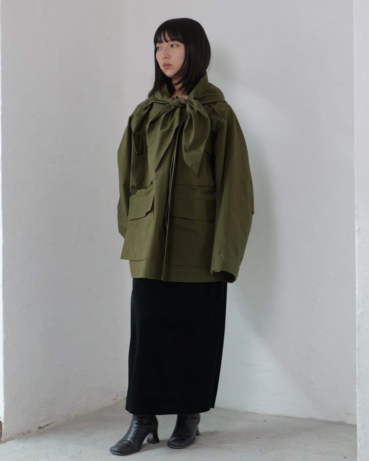 i’m here - Haoli Military Jacket :Khaki|フードストールドッキング/2WAY/ウェザークロス 入荷予定:2026.01.17(M 1点)