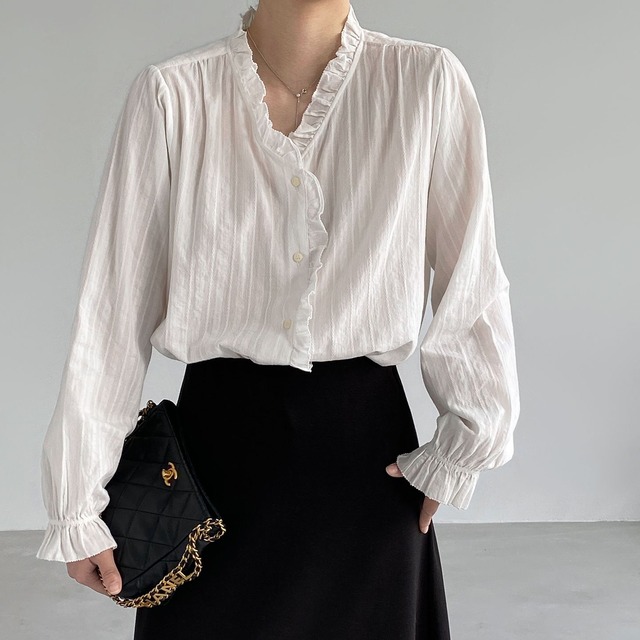 frill neck stripe blouse 14706