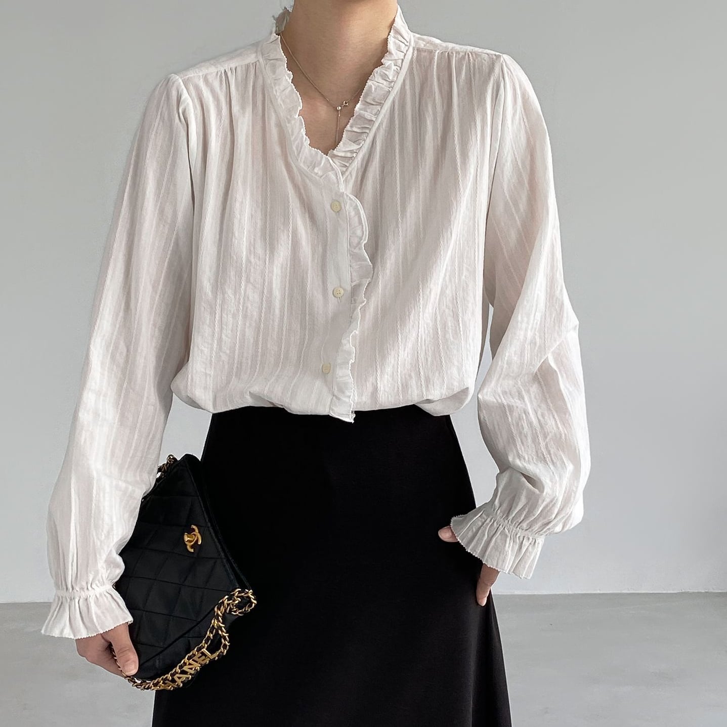 frill neck stripe blouse 14706