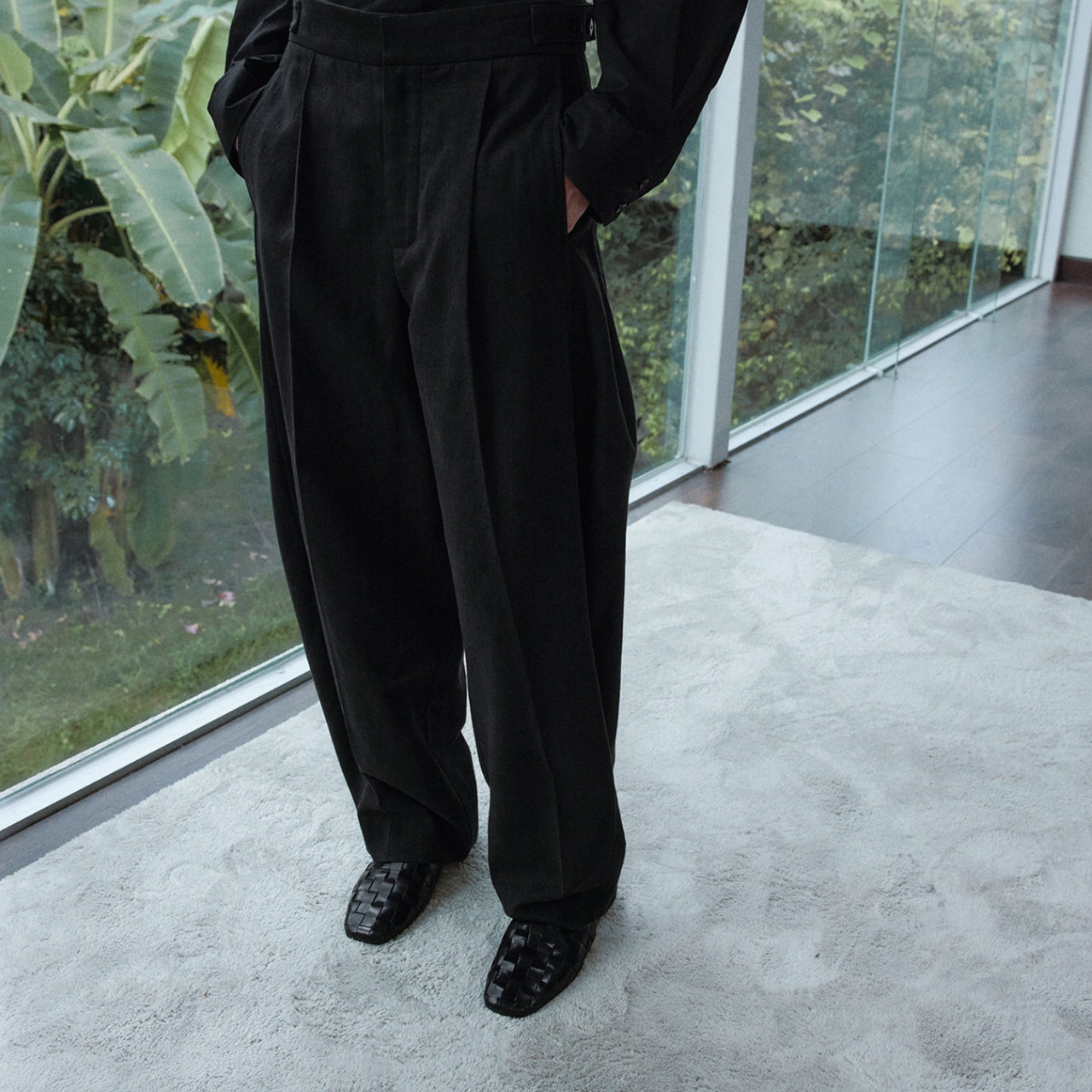 Belted Wide Tapered Full-Length Pants T4225