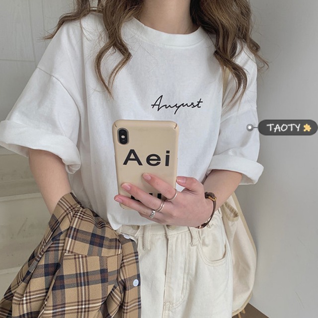 ホワイトTシャツ サマールーズスタイルトップス 夏物 タオタオイ99685088812