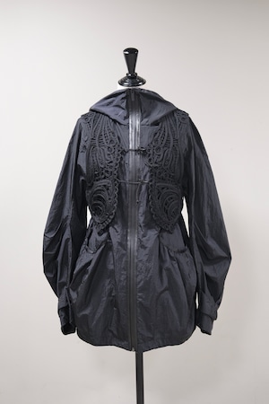 【Mame Kurogouchi】Nylon Oversized Jacket with Cording Embroidery Vest - BLACK -