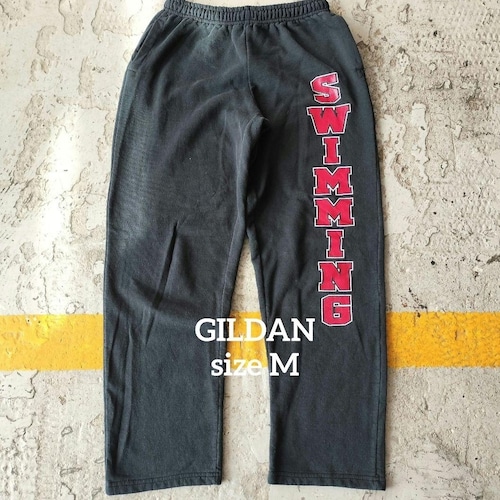 Used パンツ◆М GILDAN カレッジロゴ ワイド スウェットパンツ ブラック◆USA古着